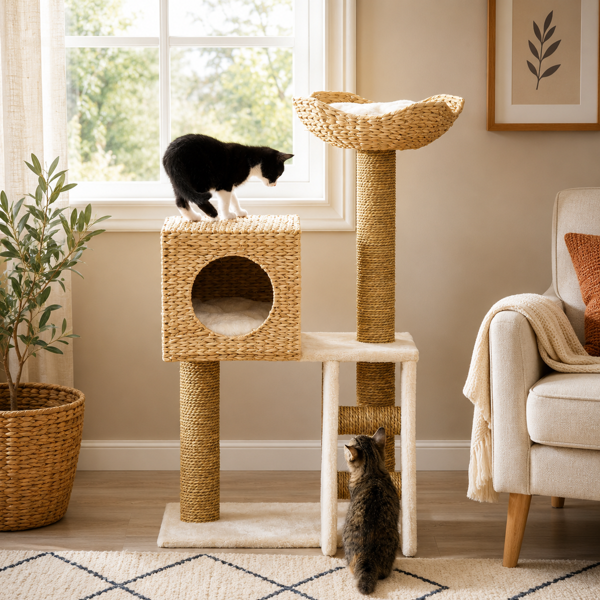 Lit pour chat en osier tour spécial griffoir