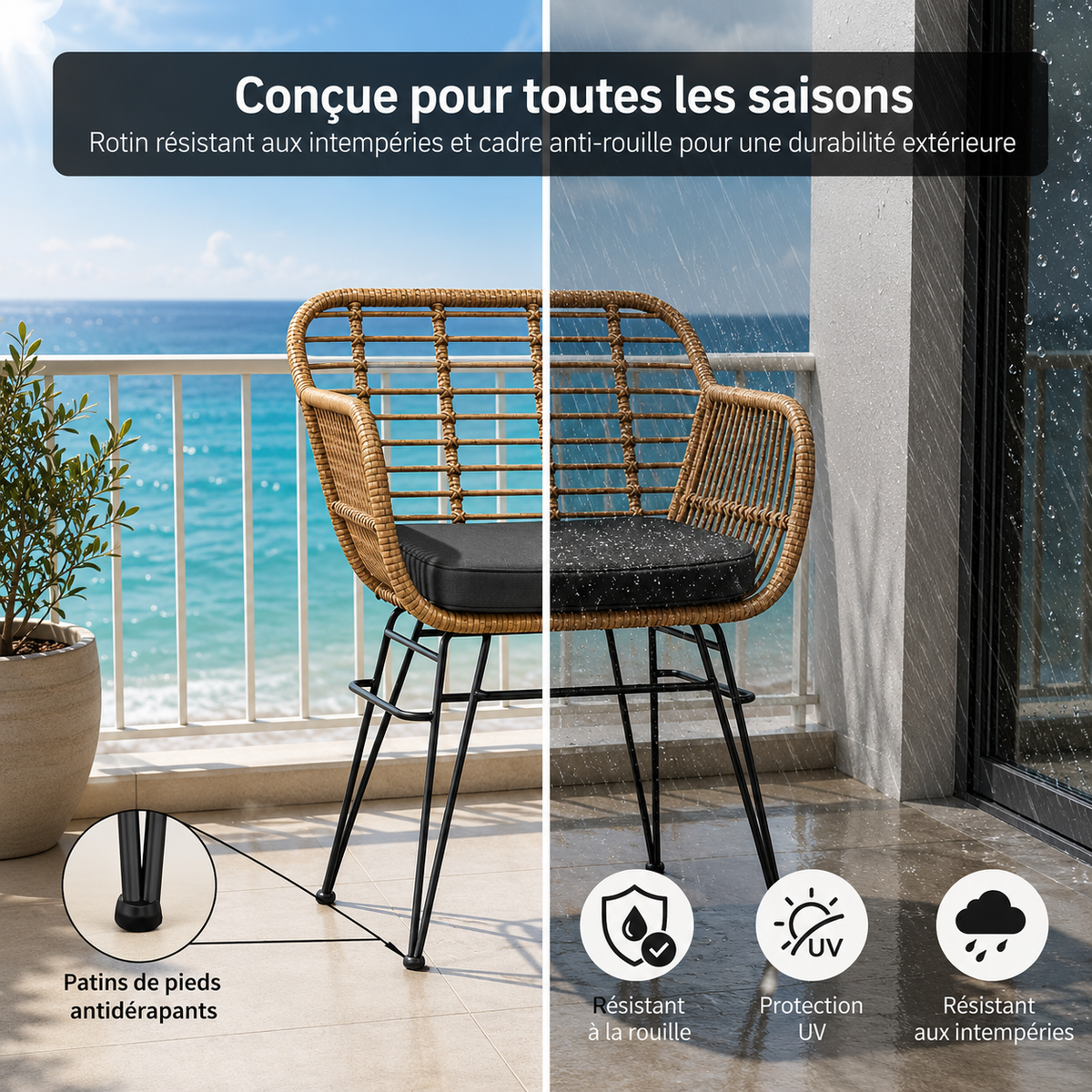 Ensemble bistro - 1 table + 2 chaises en osier – vue 7