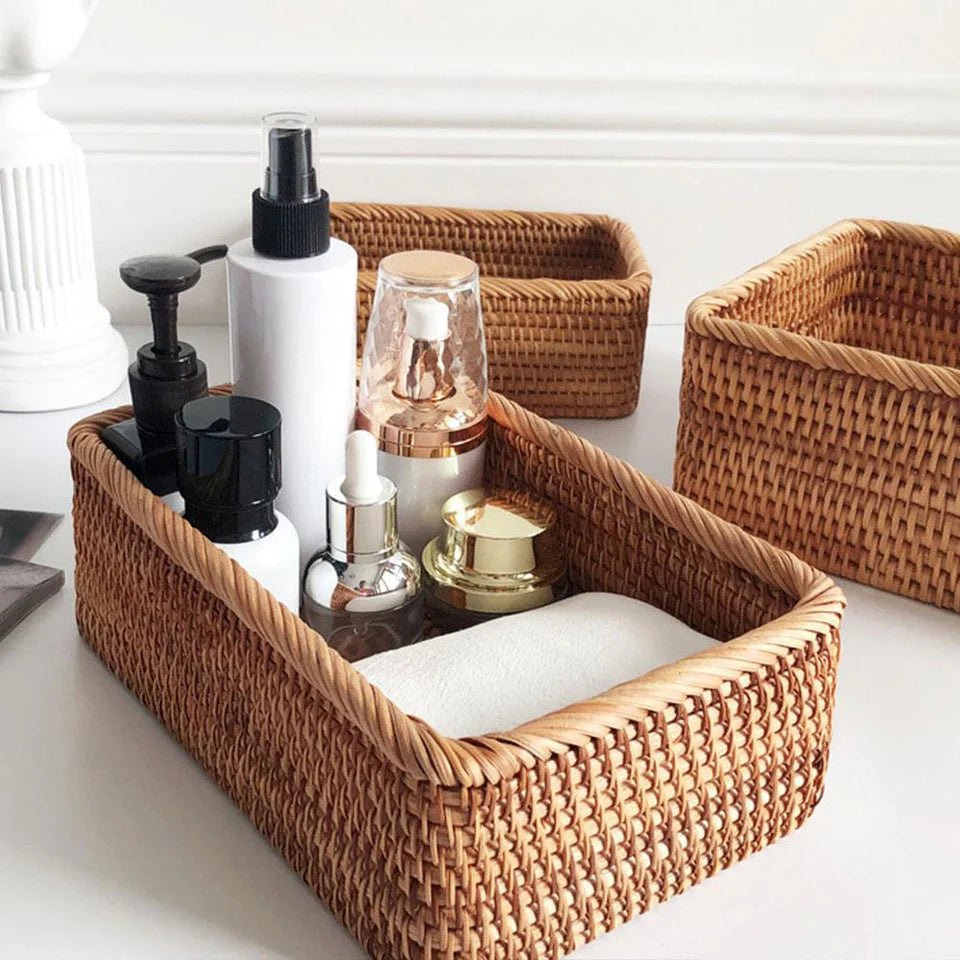 Panier de rangement en osier tressé à la main